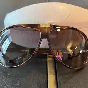 Diesel Tortoiseshell Aviator Sunglasses - Dark Brown Lenses